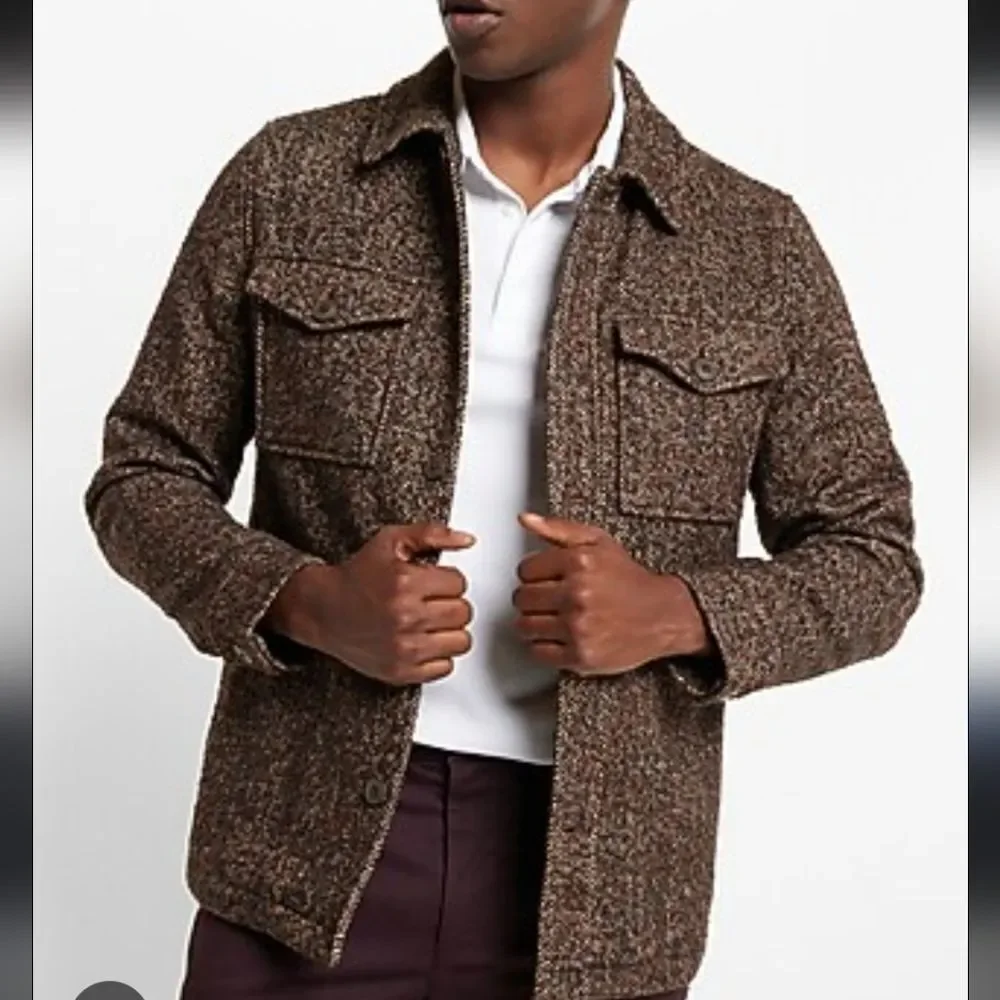 Express Men's Brown Tweed Military Jacket